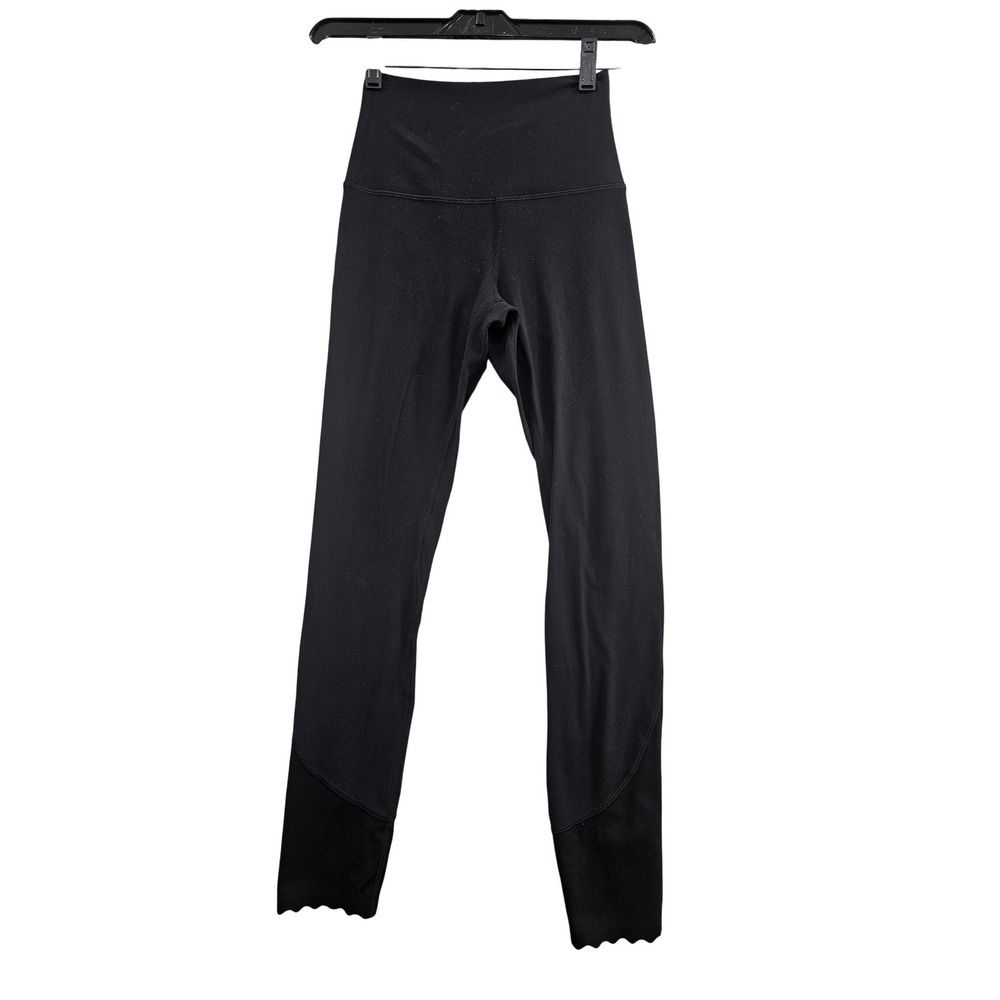 Lululemon Leggings Women 2 Black Solid Scalloped Hem High Waisted Yoga Athletic